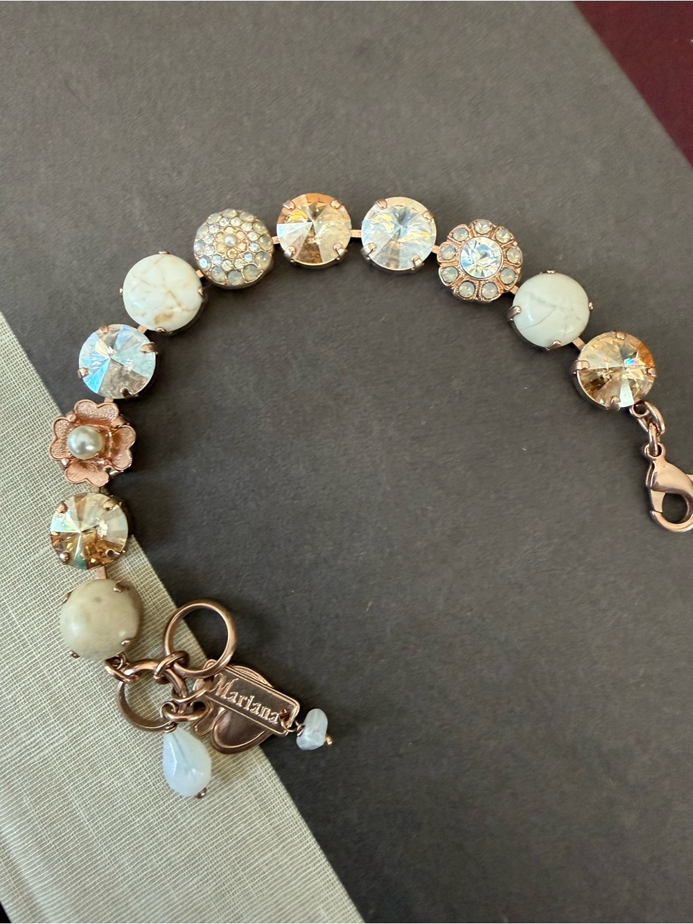Mariana Jewelry Rose Gold and Ivory Mineral Stones Crystal Bracelet Color M3911